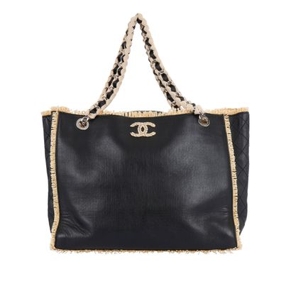 Chanel Oversized Tote with Raffia Trim, front view